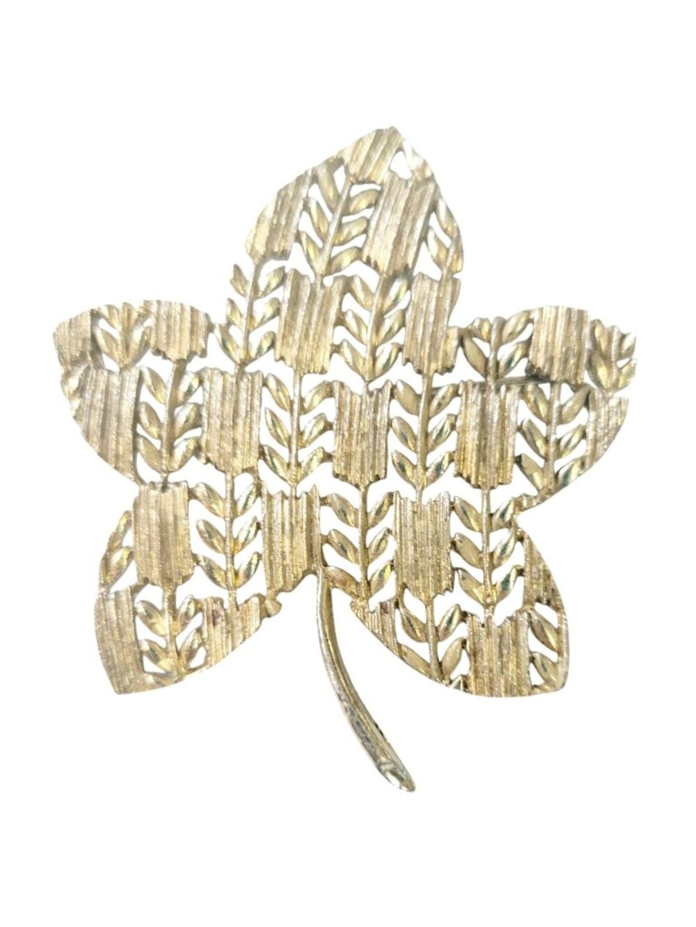 Vintage LISNER Leaf Brooch Mid Century Modern Abstract Gold Tone Pin 1960's